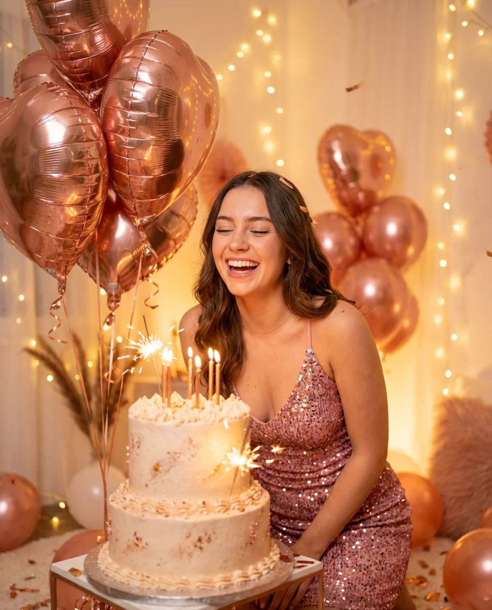 Birthday wish with cake and sparklers