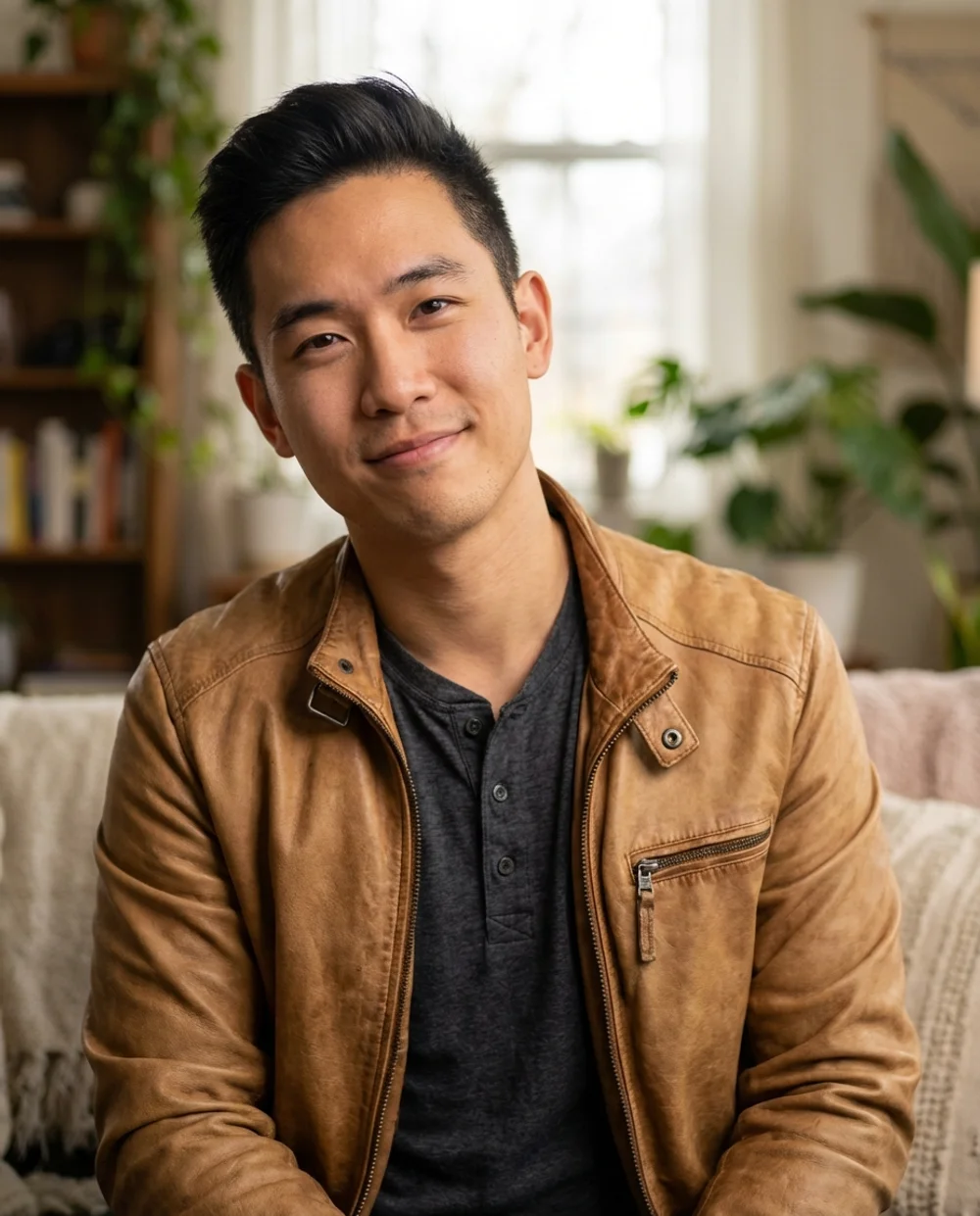 Casual creative - leather jacket with henley